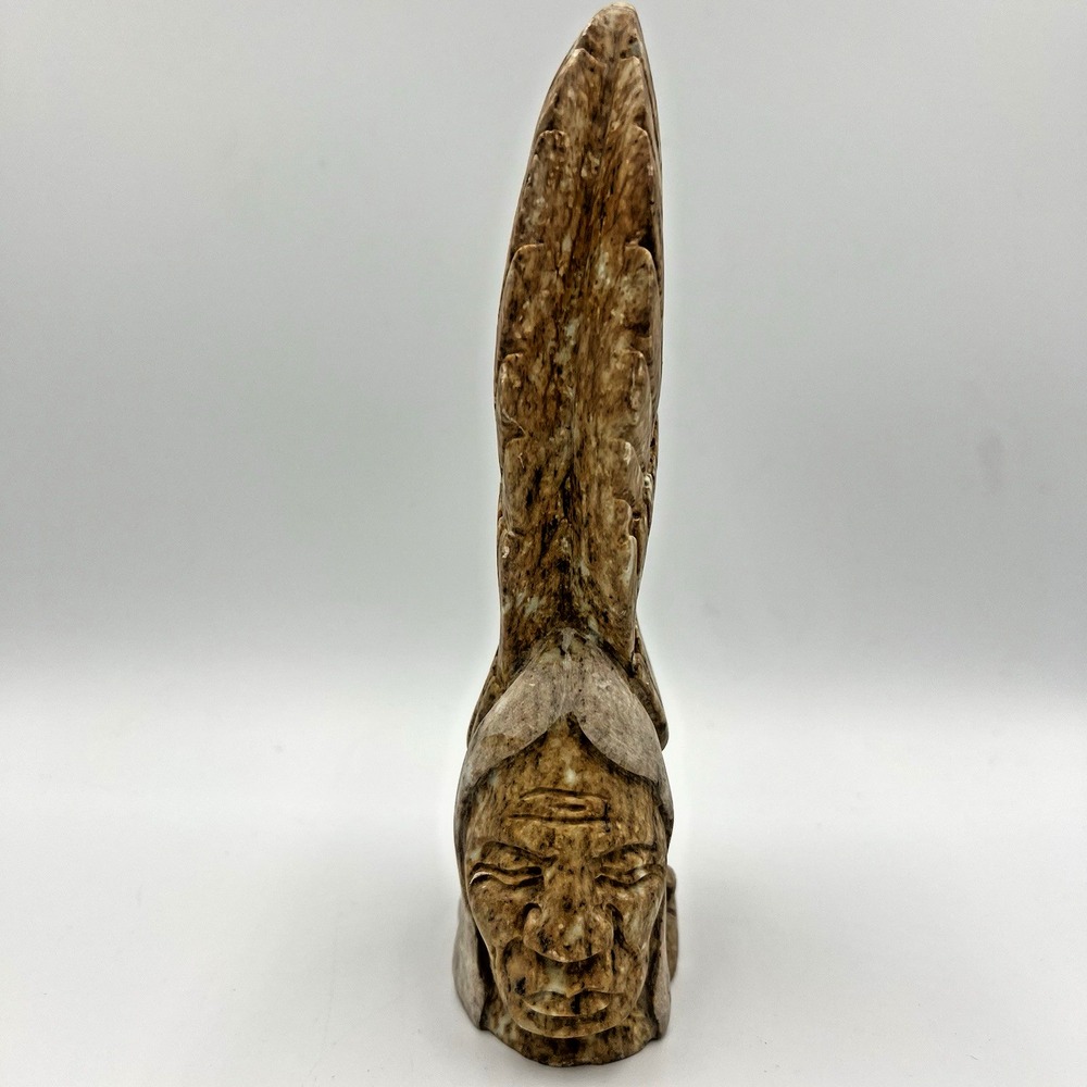 Signed Lori Laforme Soapstone Iroquois Chief‎ Bust with Eagle Headdress - 8.25"